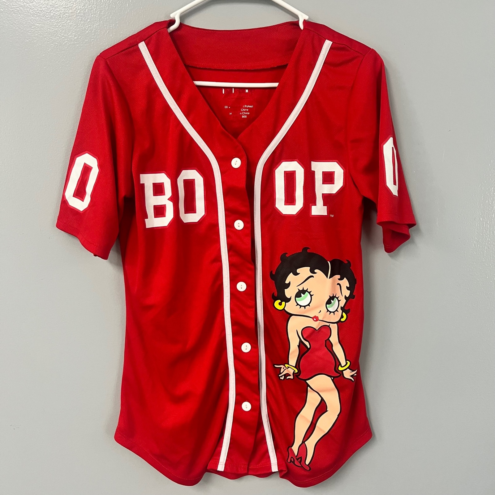 Betty Boop Womens Baseball Jersey Red Button Front Graphic Shirt Medium 1930